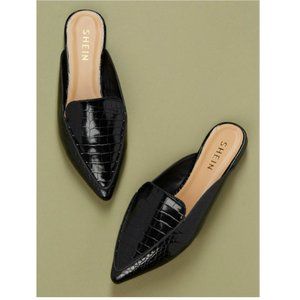 Black Crocodile Print Mules